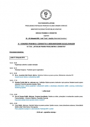 Konačni Program XI. Kongresa pravnika u zdravstvu